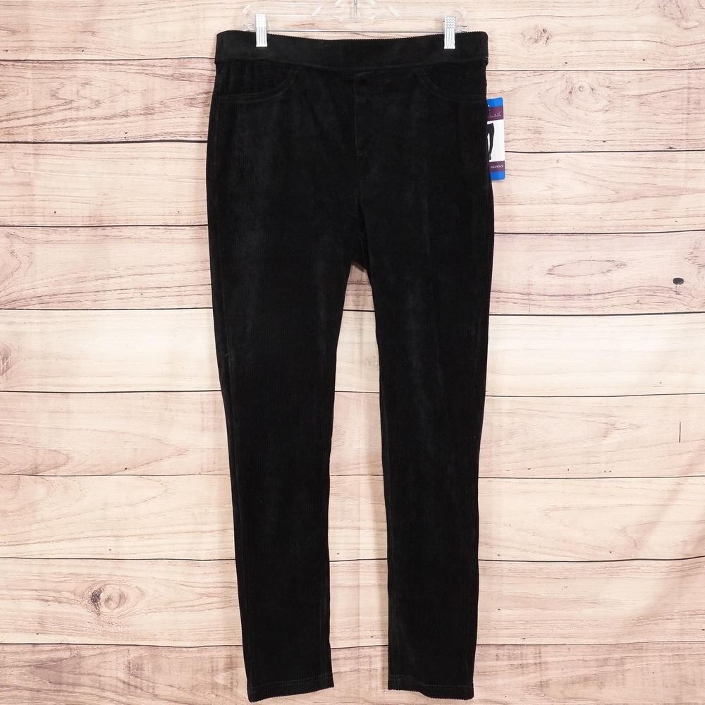 New! Gloria Vanderbilt Pants Womens L Black Knit Corduroy Pull On Skinny 34x29